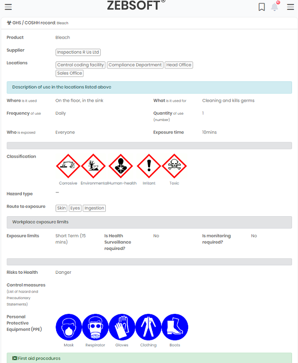 Easy to access and read hazardous substance record linked to the SDS