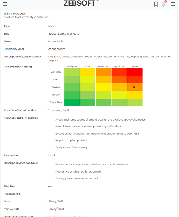 The importance of a simple and visible risk record in relation to business and safety cannot be understated. A well-maintained risk record serves as both a protective measure for businesses and a proactive approach to ensuring safety. Here's a deeper dive into its significance: 1. **Clear Communication**: A simple and easily understandable risk record ensures that all stakeholders, from top-level management to front-line workers, understand the potential hazards and risks associated with their roles and the broader business environment. Clear communication reduces the chances of misunderstandings, which can lead to accidents or mismanagement. 2. **Proactive Decision Making**: Visibility in risk records means that potential threats and challenges can be identified in advance. This proactive approach allows management to make informed decisions to mitigate risks before they escalate into more significant problems. 3. **Enhanced Accountability**: A transparent risk record ensures that responsibilities are clearly outlined. When every risk has an owner or a responsible party assigned, it fosters a culture of accountability, ensuring that risks are managed and reviewed periodically. 4. **Regulatory Compliance**: Many industries are governed by strict regulations when it comes to safety and risk management. Maintaining a visible risk record ensures that businesses are always in compliance, helping them avoid legal repercussions and potential fines. 5. **Stakeholder Confidence**: Investors, clients, and partners want to align with businesses that have a handle on their risk management. A well-maintained risk record can serve as evidence of a company's commitment to safety and best practices, thereby building trust and confidence among external stakeholders. 6. **Continuous Improvement**: A visible risk record can be reviewed and analyzed periodically to understand trends, recurrent issues, and areas of concern. This insight is invaluable for businesses looking to continuously improve their processes and safety protocols. 7. **Employee Safety and Morale**: Employees want to work in environments where they feel safe. Knowing that risks are being systematically recorded and managed gives them confidence in the company's commitment to their well-being. This, in turn, can boost morale, productivity, and overall job satisfaction. 8. **Financial Implications**: Mishandled risks can result in financial losses, either directly through incidents or indirectly due to reputational damage. A transparent risk record can help avoid these pitfalls by ensuring all potential financial threats are identified and managed proactively. In conclusion, the simplicity and visibility of a risk record play a pivotal role in the holistic functioning of a business. Not only does it ensure compliance and protect the well-being of stakeholders, but it also positions the business for sustainable growth and long-term success by actively navigating the uncertain waters of potential hazards and challenges.