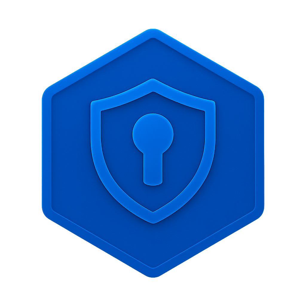 Infosec-min 3D chrome shield to symbolize protection and reliability.