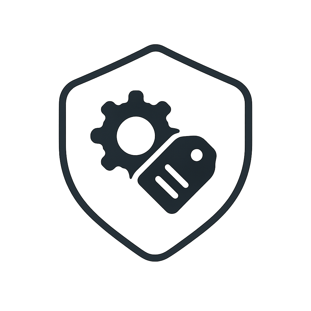 Shield with Gear and Tag Icon